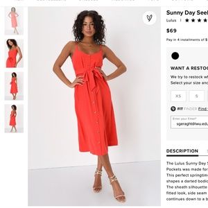 Lulu's Sunny Day Seeker Red Orange Button-Front Midi Dress With Pockets